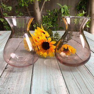 Glass Vases with Floral Etchings - Set of 2